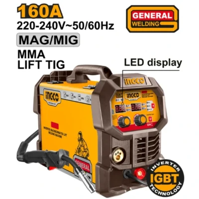 INGCO ING-MGT16058 160A MAG/MIG/MMA/TIG Lift (Argon/CO₂) مكنة لحام شريط انفرتر Inverter MAG/MIG/MMA/TIG Lift welding machine