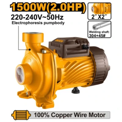 INGCO MHF150068 2.0HP 1500W 2"x2" مضخة مياه توربين ملف تحاس  CENTRIFUGAL PUMP MAX HEAD 20M MAX FLOW 500L/M