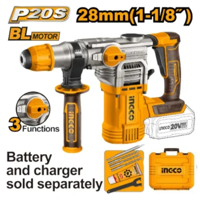 INGCO CRHLI20288 28MM BL كومبرسور تكسير بطارية فدار Brushless Cordless Rotary Hammer Industrial (Bare Tool)