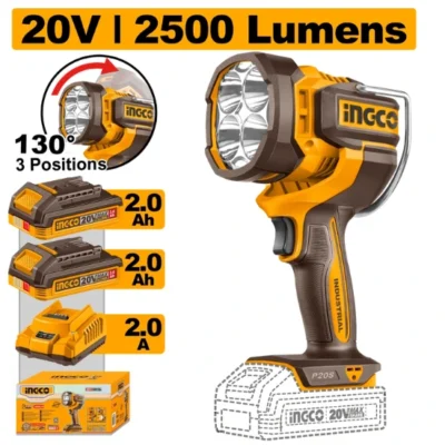 INGCO CWLI20887 20V 2Batt 2Ah+Char 2500 Lumens LED بروجكتور يدوي LI-ION WORK LAMP