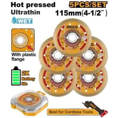 INGCO DMD051158 5Pcs 115mm Hot Pressed Ultra-Thin طقم ديسكات قص غرانيت  Hot Pressed Ultra-Thin 5 Pcs Set