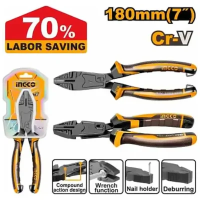 INGCO HCCP58186  7" 70% بانسة متعددة الاستخدام موفّرة للجهد  COMPOUND ACTION COMBINATION PLIERS