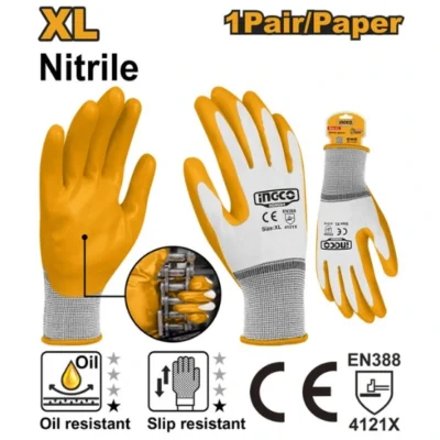 INGCO HGNG64 كفوف مغطس بالنيتريل مقاوم للزيوت والانزلاق NITRILE COATED PALM GLOVE