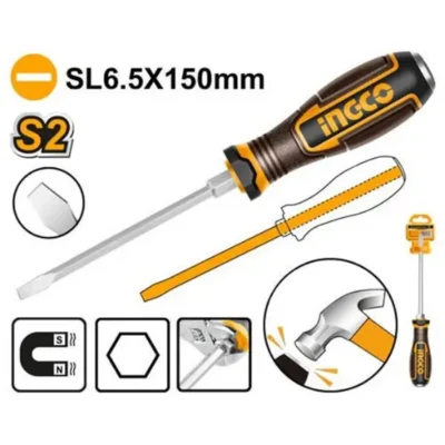 INGCO HGTSL6150 S2(SL6.5x150)mm - مفك ضرب صناعي شق GO THRU SCREWDRIVER (-)