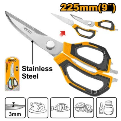 INGCO HSCRS822251 9" 225mm مقص ستانلس ستيل متعدد الاستخدام Kitchen Scissors Multi Function Scissors