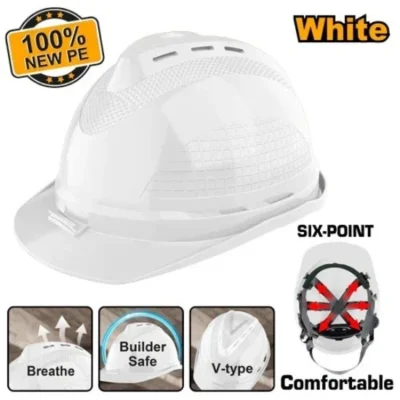 INGCO HSH802 380g خوذة أمان بيضاء مع فتحات تهوئة مع 6 نقاط تثبيت   Safety Helmet